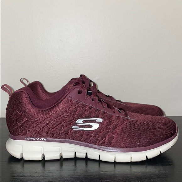 Skechers Dual-Lite Lite-Weight Memory Foam Maroon/Wine Slip On Sneakers. 10 - Picture 1 of 12